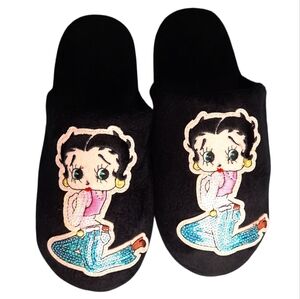 Betty Boop Plush Sequin Applique Slide Slippers SZ M(7-8)